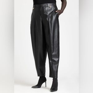 Women’s Black Faux Leather High-Waist Tapered Pants